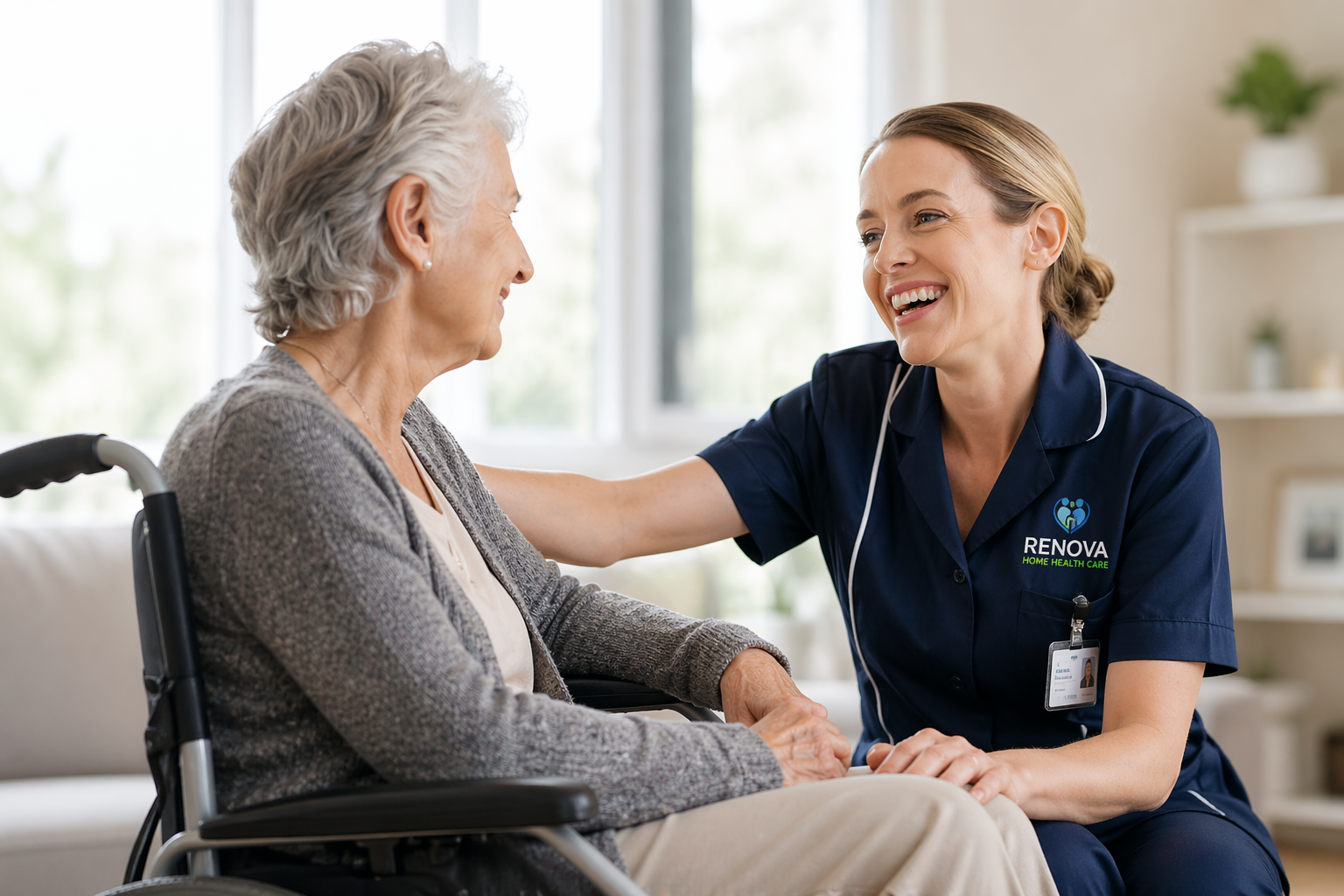 Happy senior couple with a smiling caregiver