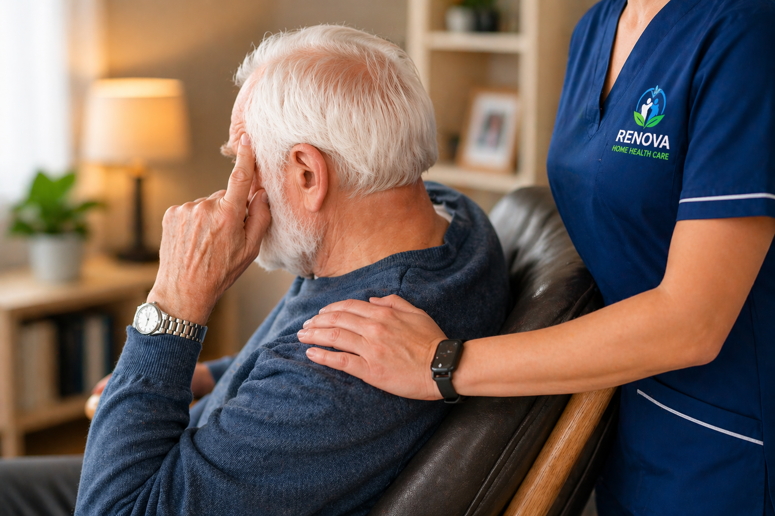 Caregiver talking warmly to an elderly person